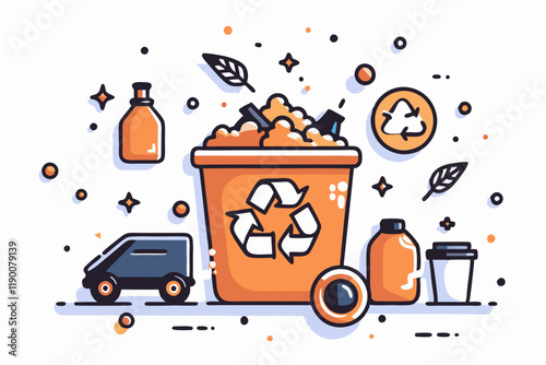 Environmental Conservation Scene with Active Recycling Theme and Sustainable Elements