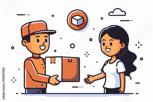 Professional Delivery Person with Friendly Service Handing Package to Happy Customer