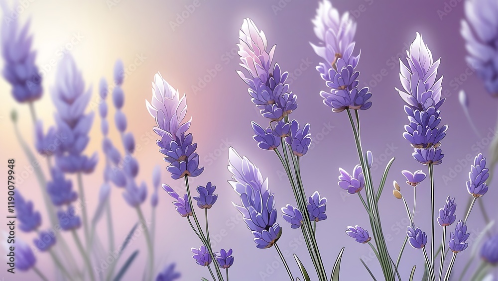 Naklejka premium Lavender Flowers Bloom in Soft Sunlight