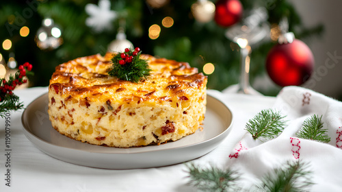 Festive kugel with anti-Christmas, anti-smile face photo