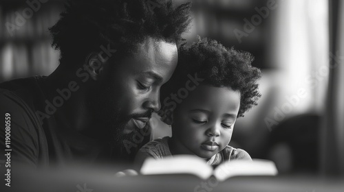 dad and son praying together sitting on the couch in the living room black and white illustration