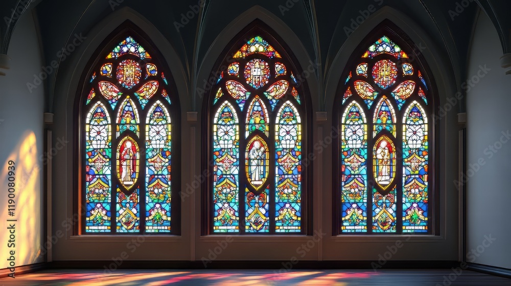Fototapeta premium Three stained glass church windows