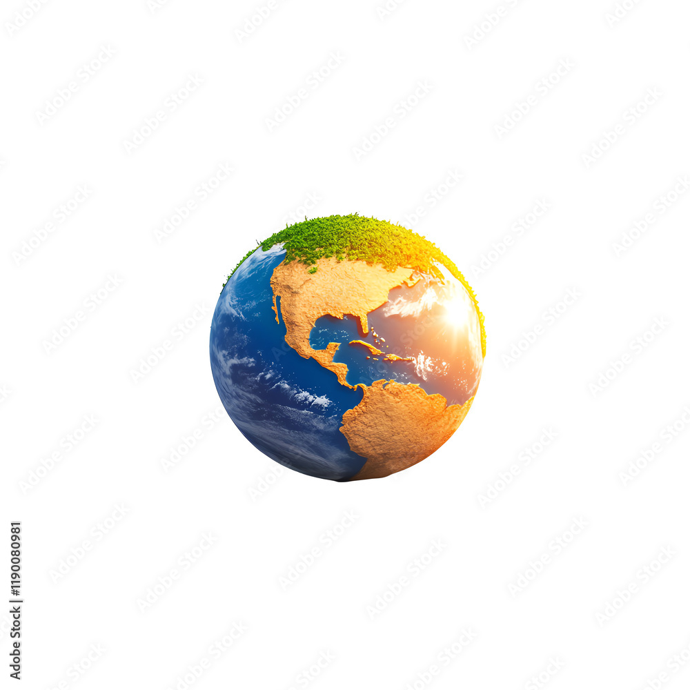 Fototapeta premium Globe with half land and half water, representing Earth and ecology, on white background.