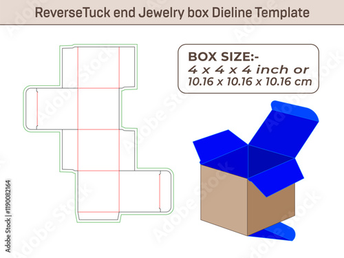 ReverseTuck end Jewelry box 4x4x4 Inch Dieline Template