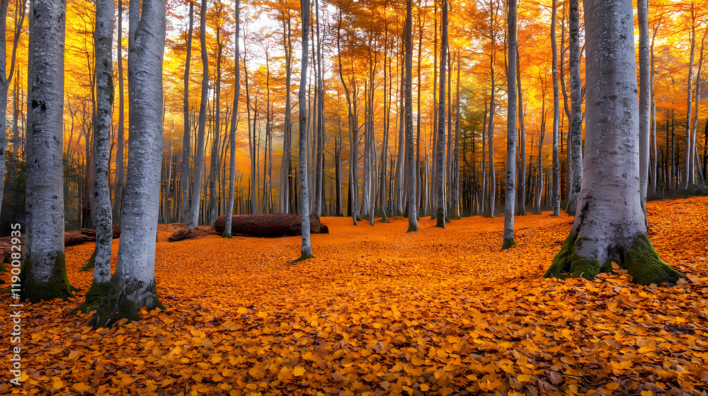 Autumn forest in golden sunlight Autumn forest in golden sunlight
