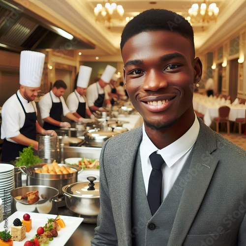 322 A hotel kitchen worker during a wedding reception Izobrajeni photo