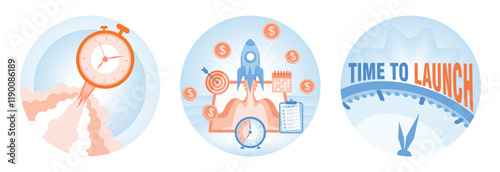 Illustration depicting a new product launch with a rocket icon.
