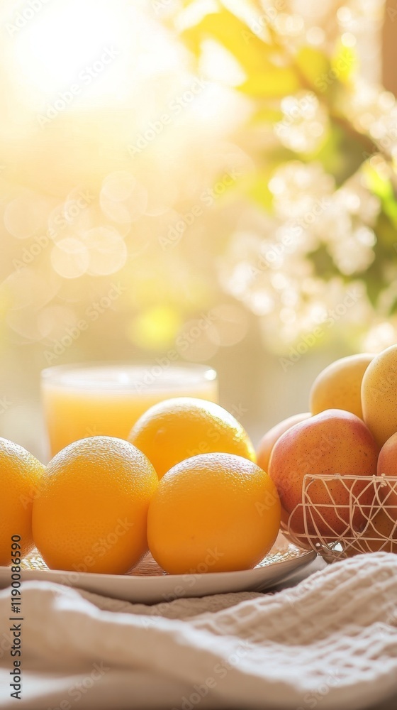 Fresh Citrus and Apples with Sunlight in Cozy Kitchen Setting Fresh Citrus and Apples with Sunlight in Cozy Kitchen Setting