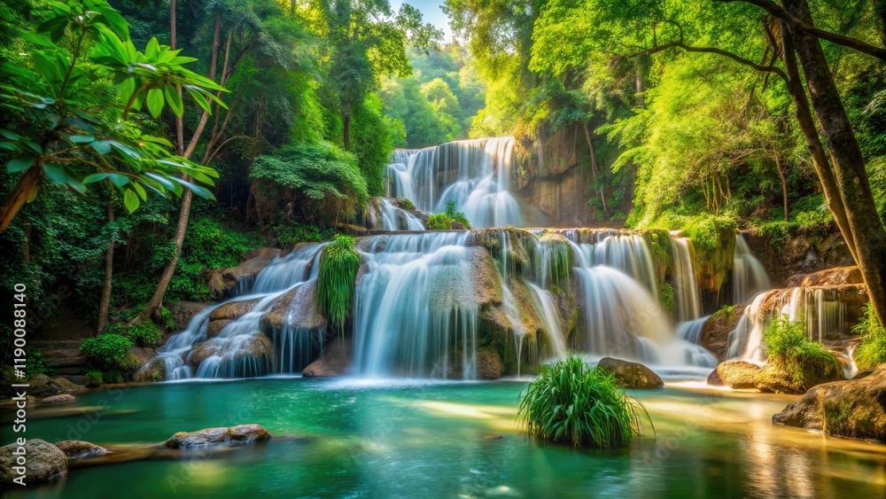 Fototapeta premium Pha Nam Yod Waterfall: Uncover Thailand's secret gem through captivating, candid photography.
