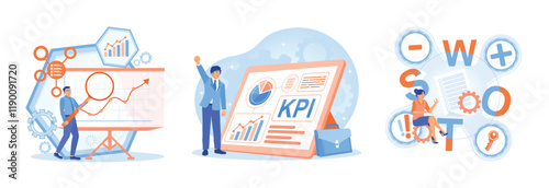 Illustrated analysis concepts featuring KPI, graphs, and strategic visualizations.