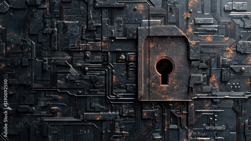 Fototapeta premium Cyberpunk Keyhole: A Futuristic Digital Lock