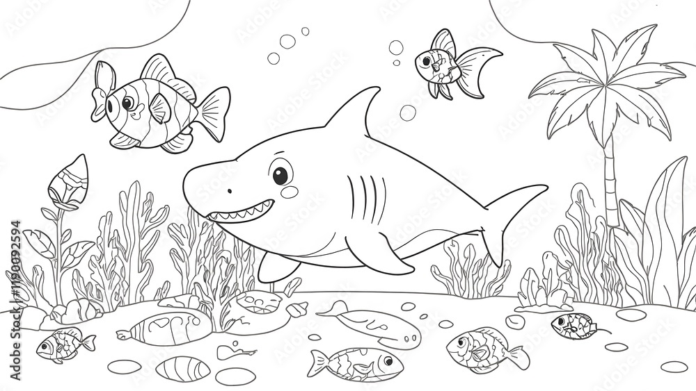 Shark in the sea A4 colouring sheet. you can print it on standard A4 paper Shark in the sea A4 colouring sheet. you can print it on standard A4 paper