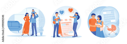 Family planning and parenthood with calendar and baby illustrations.