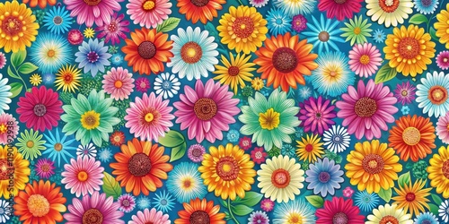 Vibrant Floral Bloom Seamless Pattern , blooms, colorful,  blooms, colorful