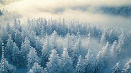 frozen winter forest with snow covered trees beautiful nature background