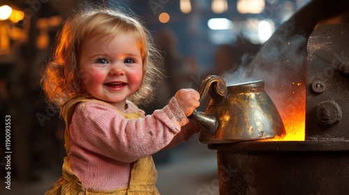 Wallpaper Mural Large steel casting process in a dimly lit foundry, glowing metal and smoke filling the air  Torontodigital.ca