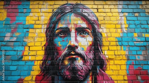 graffiti of jesus christ on the wall abstract color background digital illustration