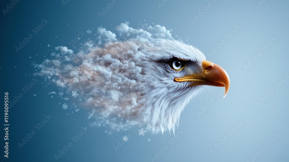 Obraz premium Majestic Eagle with Abstract Cloud and Snow Effects in Background