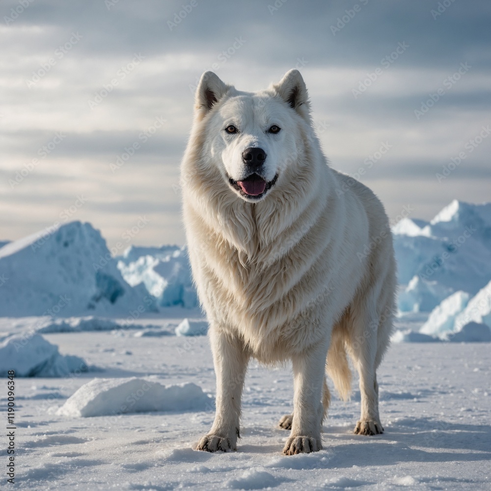 Obraz premium A majestic Arctic dog standing proudly on a snowy white background.