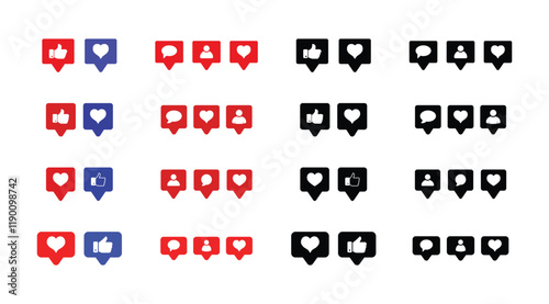 Set of like, love and user icon symbol on white background