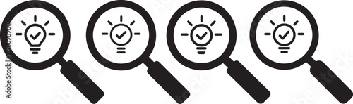 vector illustration of a magnifying glass and icon of a light bulb on a white background. 