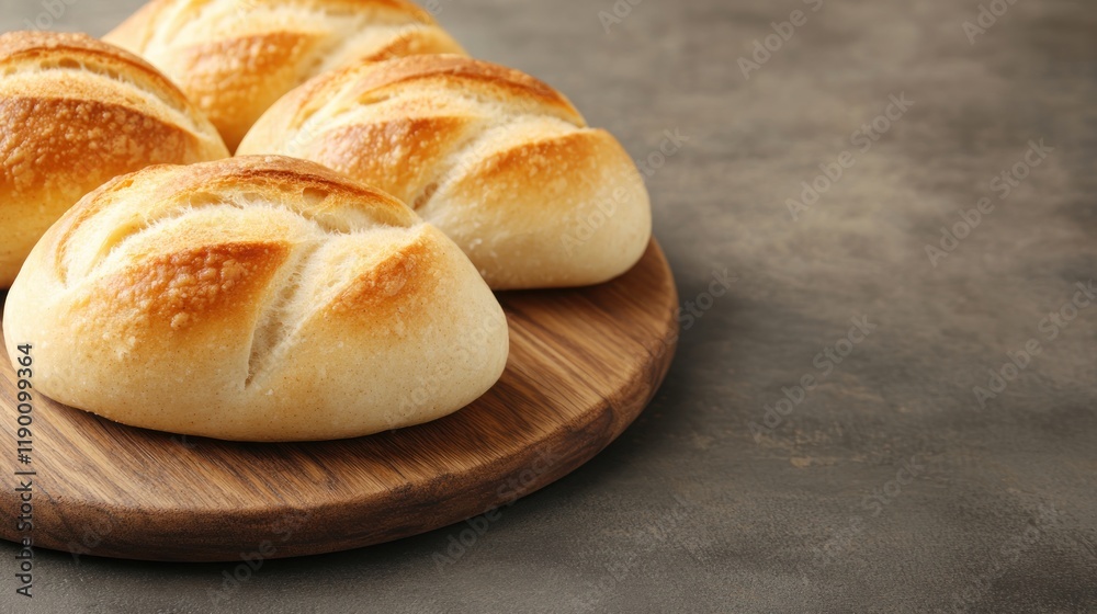 Freshly Baked Bread Rolls on Wooden Board in Natural Light Freshly Baked Bread Rolls on Wooden Board in Natural Light