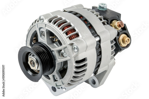 Close-up of a car alternator isolated with transparent background