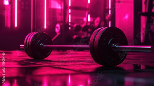 Barbell In Pink Lit Gym