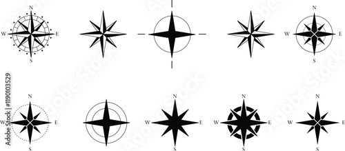 Compass icons set. Vector compass icons