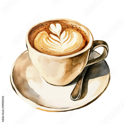 A watercolor illustration of a latte, isolated on a white background. Latte vector.
