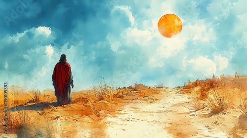 jesus christ in the desert watercolor illustration