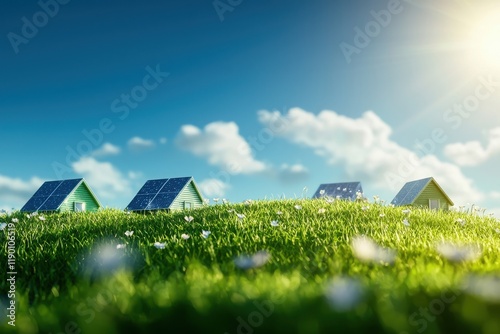 Renewable energy ecovillage development serene landscape digital art green environment aerial view sustainable future