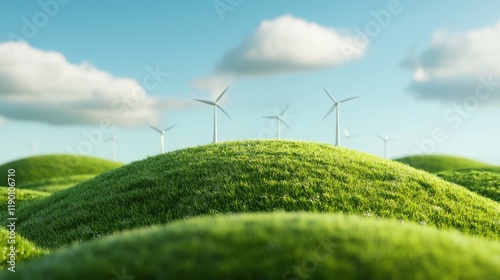 Ecovillage development surrounded by green hills renewable energy nature landscape scenic viewpoint concept