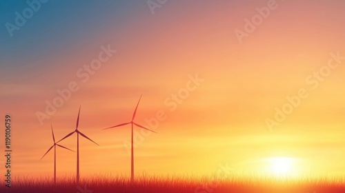 Sunset over sustainable city renewable energy landscape eco-friendly environment tranquil viewpoint nature concept