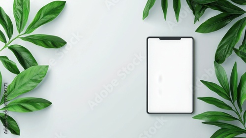 Eco-friendly digital trends tablet surrounded by greenery nature environment modern concept close-up view