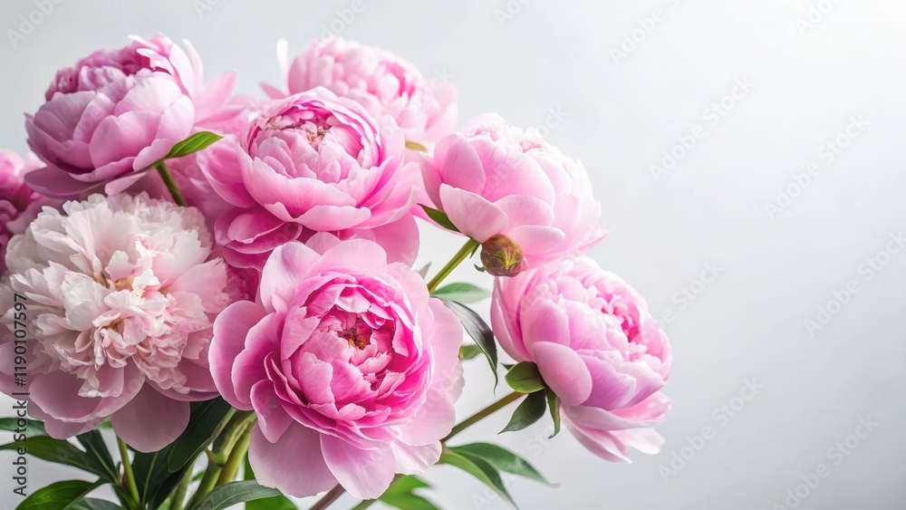 Soft pink peonies in full bloom on a serene white background, botanical Soft pink peonies in full bloom on a serene white background, botanical