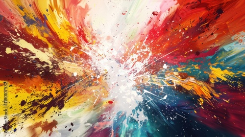 Wallpaper Mural a explosive abstract explosion of color and energy bursting from the canvas, white space in the center of the page for text, dynamic brushstrokes and splatters against a vibrant background Torontodigital.ca