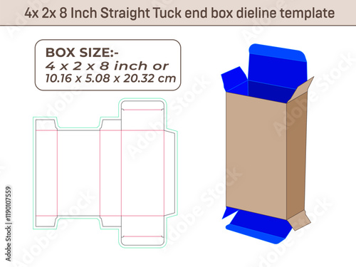  4x 2x 8 Inch Straight Tuck end box dieline template