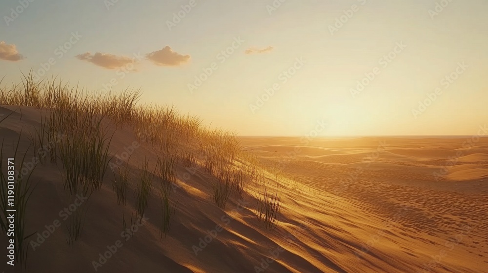 Fototapeta premium Serene Dunes Under Golden Sunset Light