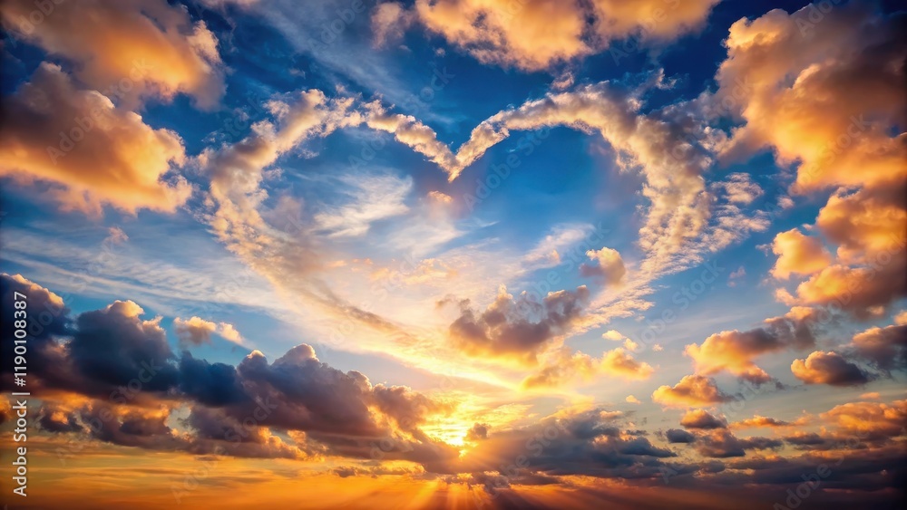 Fototapeta premium Clouds with heart shape formation in the sky during sunrise
