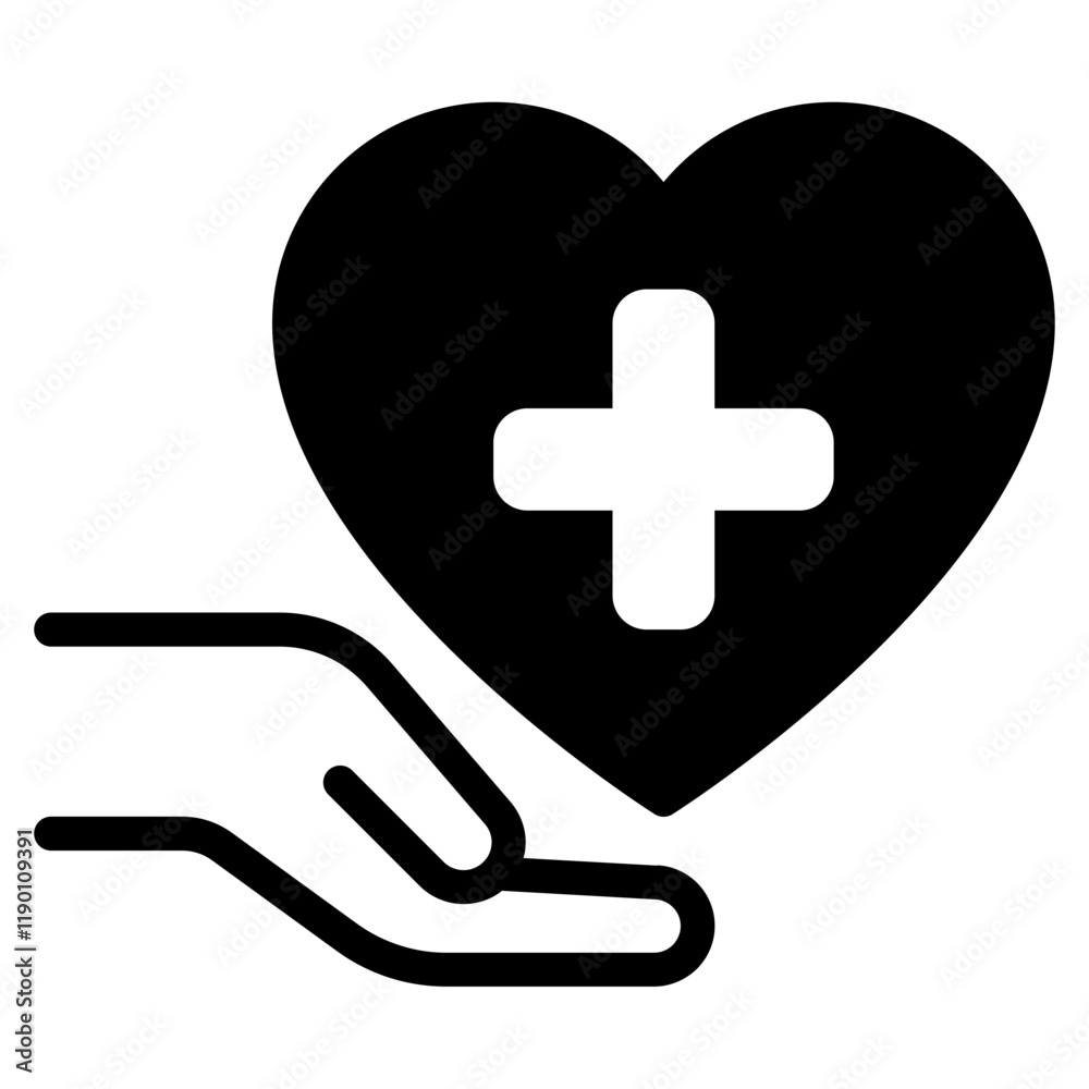 Heart Health Icon with Hand Holding Symbol