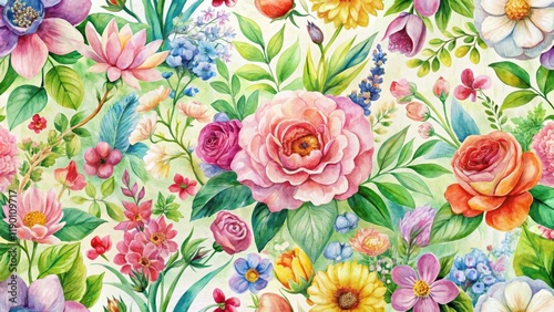 Wallpaper Mural Watercolor seamless floral wallpaper with colorful blooms and lush greenery, spring, wallpaper,  spring, wallpaper, abstract Torontodigital.ca