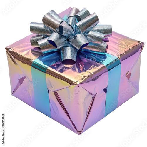 Iridescent Gift Box with a Silver Bow photo