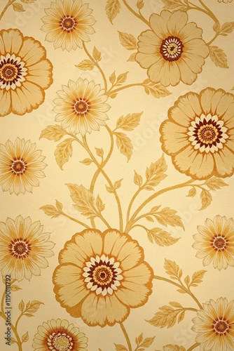 Wallpaper Mural  soft dreamy aesthetic with a detailed Victorian floral pattern in muted greens, browns, and beiges. Hazy soft light. Torontodigital.ca