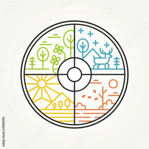 minimalist four season line art icon logo vector illustration design. simple modern winter, spring, summer and autumn logo concept