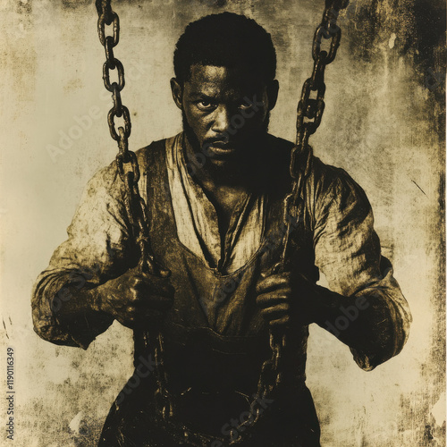 Black History Representation: Enslaved Man in Chains photo