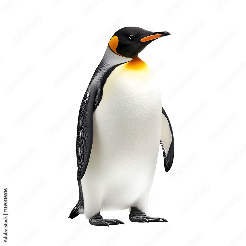 Obraz premium Cute penguin standing, white isolated background