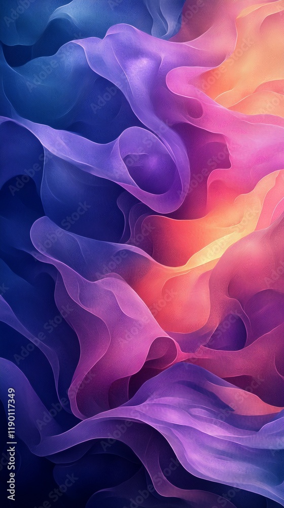 Fototapeta premium Abstract flowing waves of vibrant colors in shades of pink purple and blue creating a dynamic and fluid mobile wallpaper background