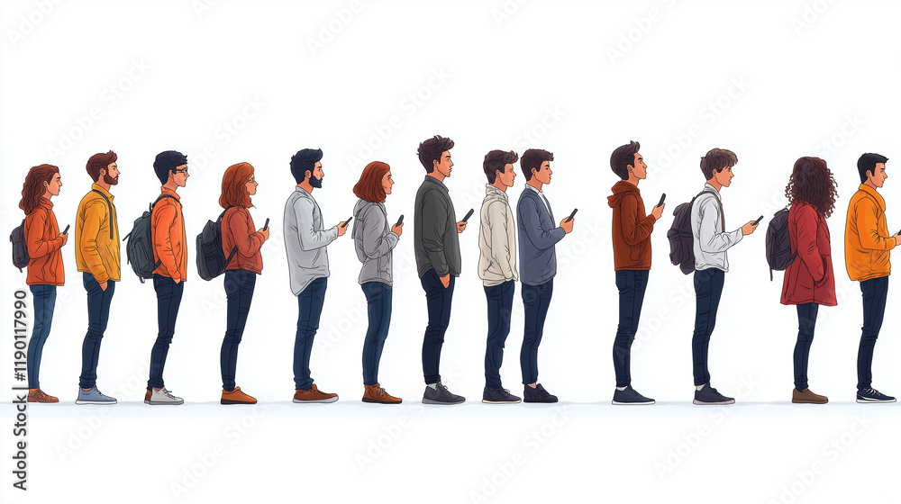 Waiting in Line: A Crowd of Diverse People Waiting in Line: A Crowd of Diverse People