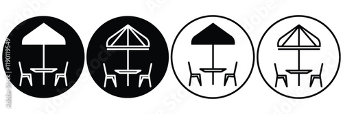 Terrace cafe vector icon illustration symbol set design coffee shop. Terrace icon in filled and outlined styles, terrace cafe icon, cafe seating icon. Simple icons vector illustration.